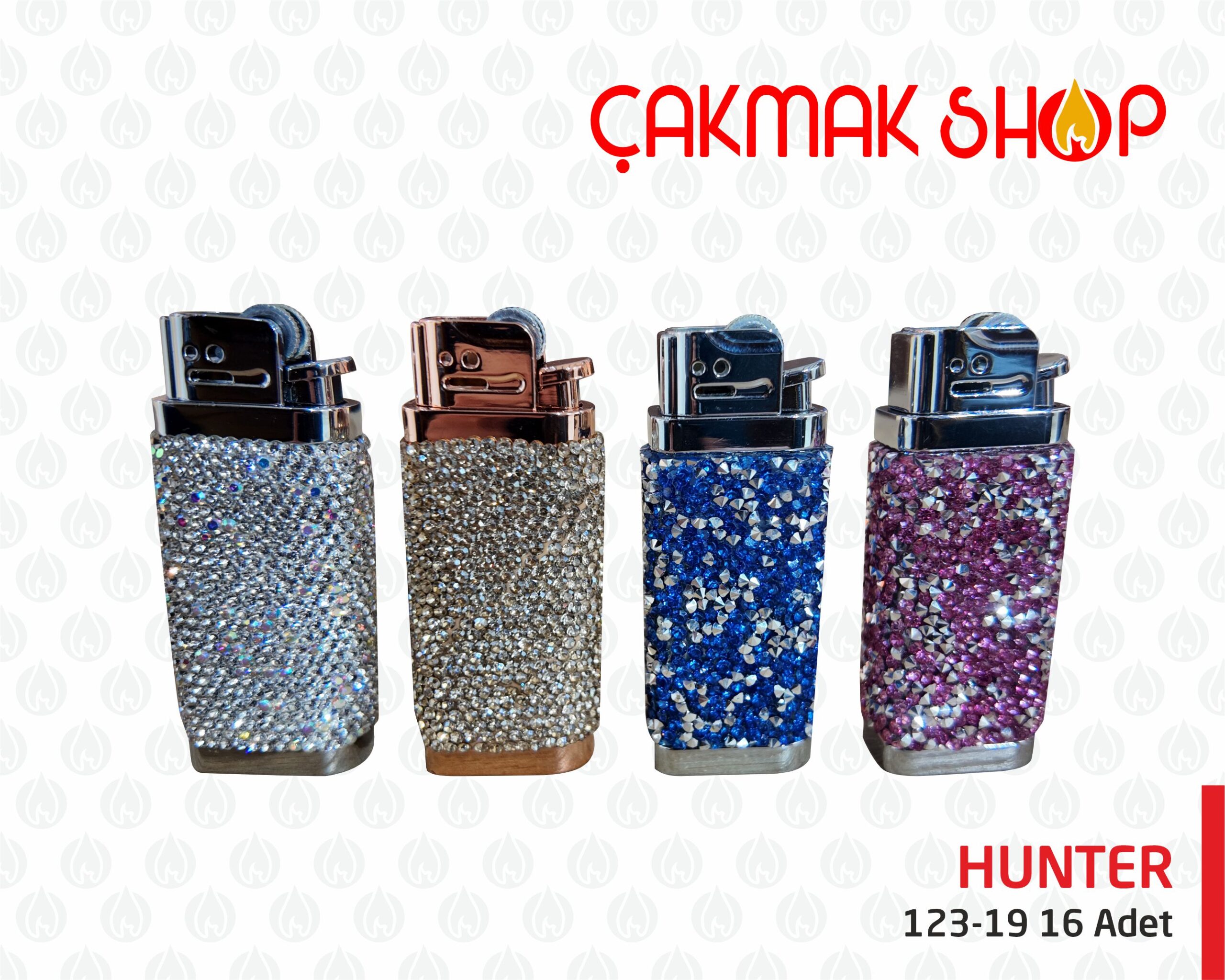 HUNTER 123-19 16 adet HUNTER 123-19 TAŞ KAPLAMALI METAL ÇAKMAK 16 ADET - Görsel 1